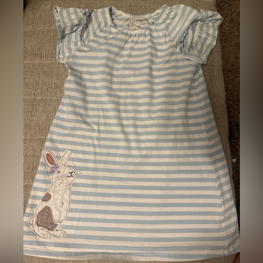 Girls Blue & White Striped Bunny Dress